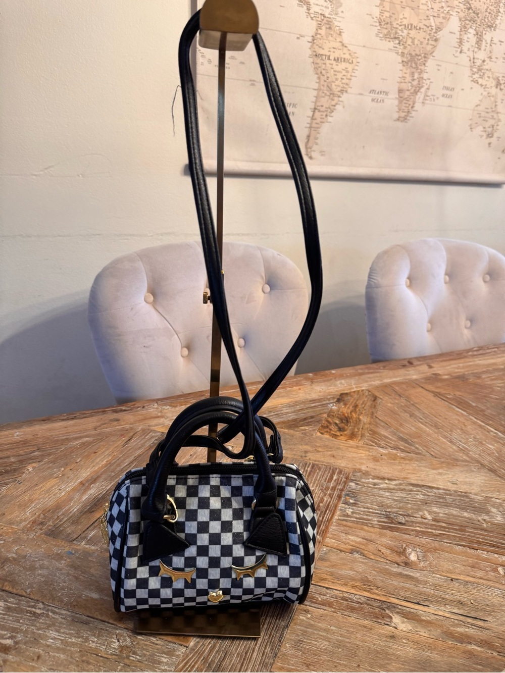 Betsey Johnson Black & White Checkered Crossbody Bag